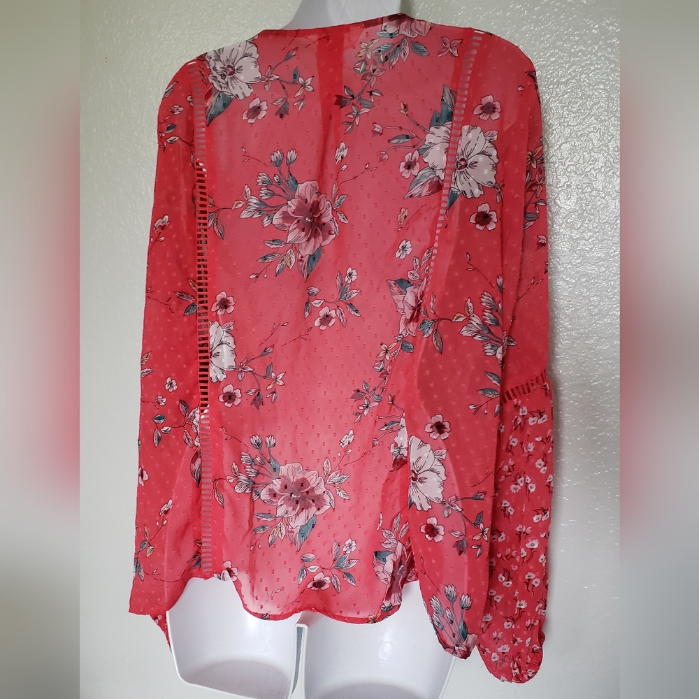 Time And Tru Floral Kimono Beach Coverup Woman's Size L 12-14 Beach Resortwear - Picture 6 of 9
